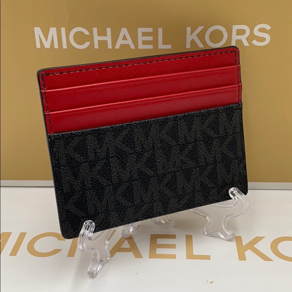 MICHAEL KORS TALL CARD CASE BLACK/SCARLET - Picture 16 of 16
